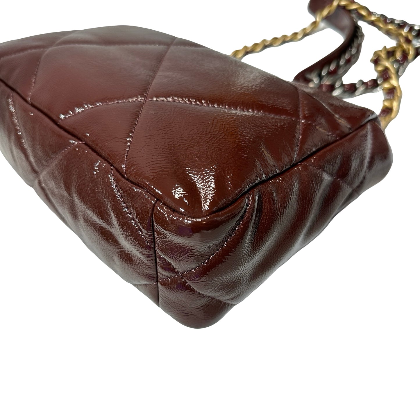 Used CHANEL Waxed Calfskin 19 Small Chain Shoulder Bag Brown GHW
