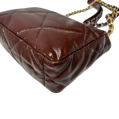 Used CHANEL Waxed Calfskin 19 Small Chain Shoulder Bag Brown GHW