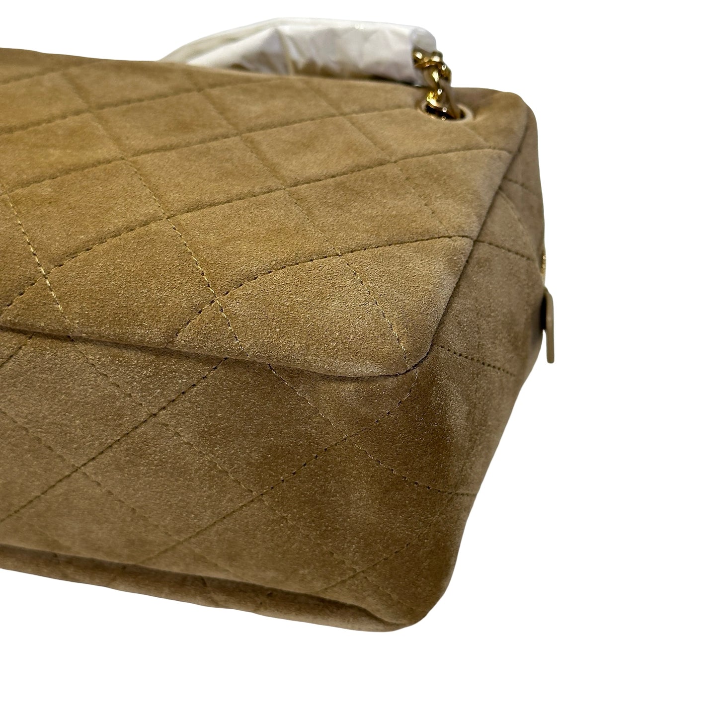 Brand New CHANEL Quilted Suede Camera Case Camera Bag Khaki Gold