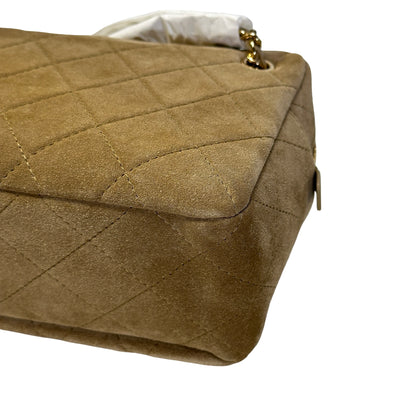 Brand New CHANEL Quilted Suede Camera Case Camera Bag Khaki Gold