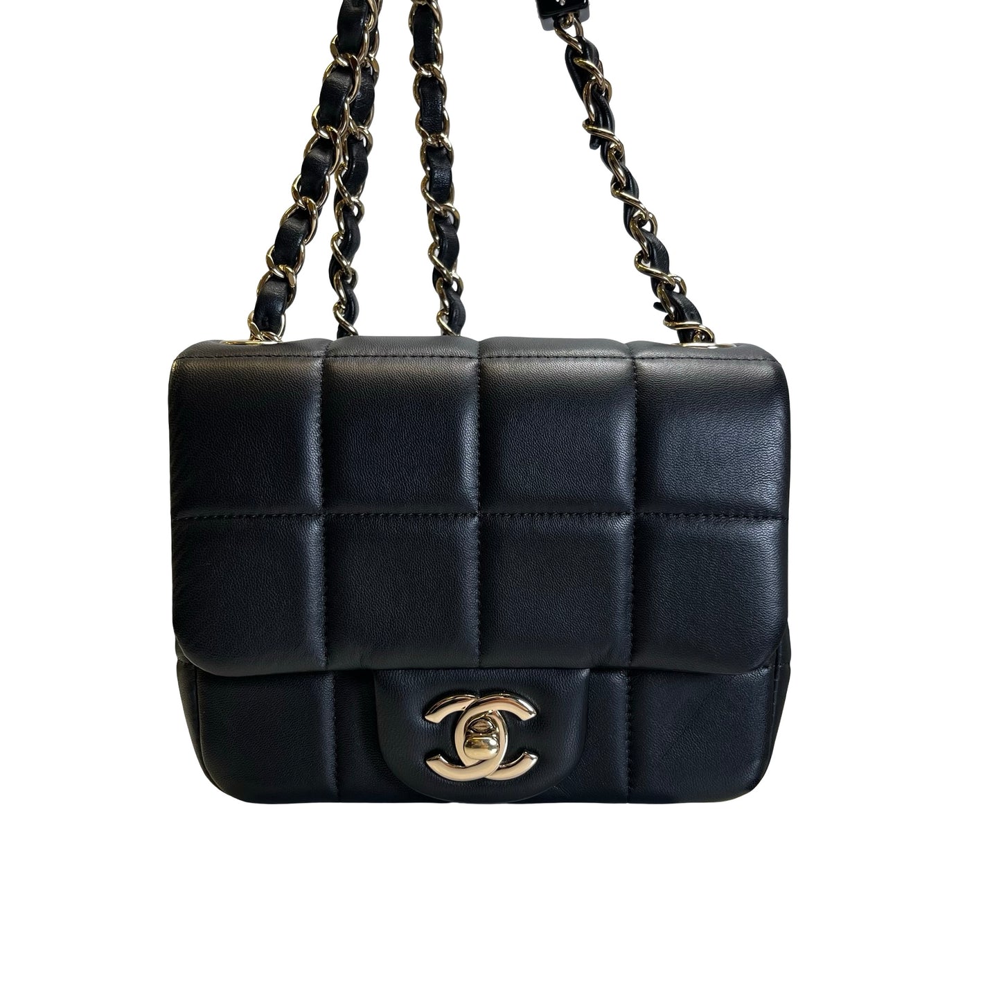 Used CHANEL Lambskin 23C Monaco Mini square flap bag Cross body bag Black