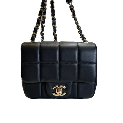 Used CHANEL Lambskin 23C Monaco Mini square flap bag Cross body bag Black