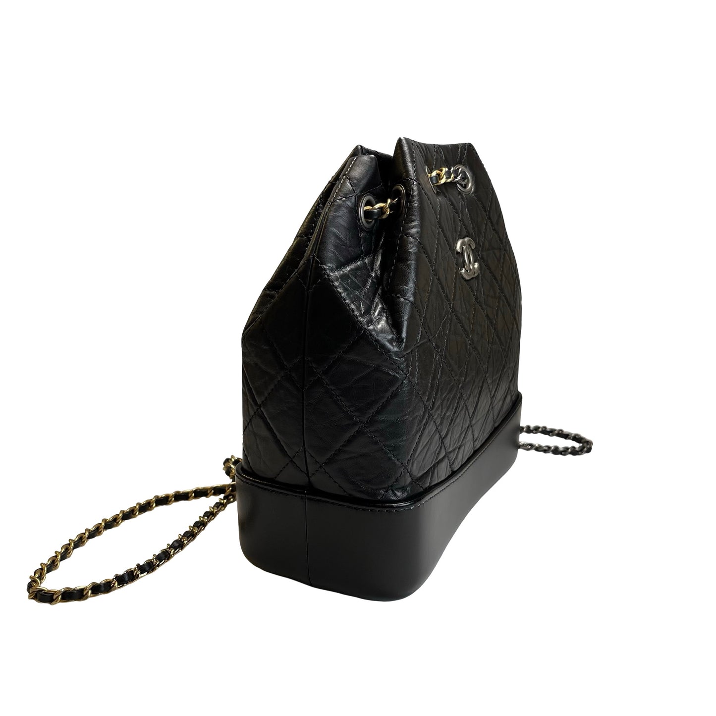 Used CHANEL Quilted Aged Calfskin Smooth Calfskin Gabrielle Backpack Black