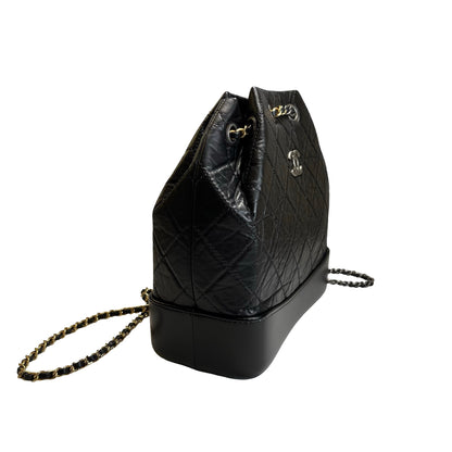 Used CHANEL Quilted Aged Calfskin Smooth Calfskin Gabrielle Backpack Black