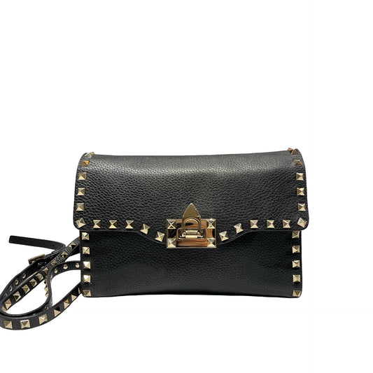 Used Valentino Calfskin Leather Cross Body Bag Black GHW
