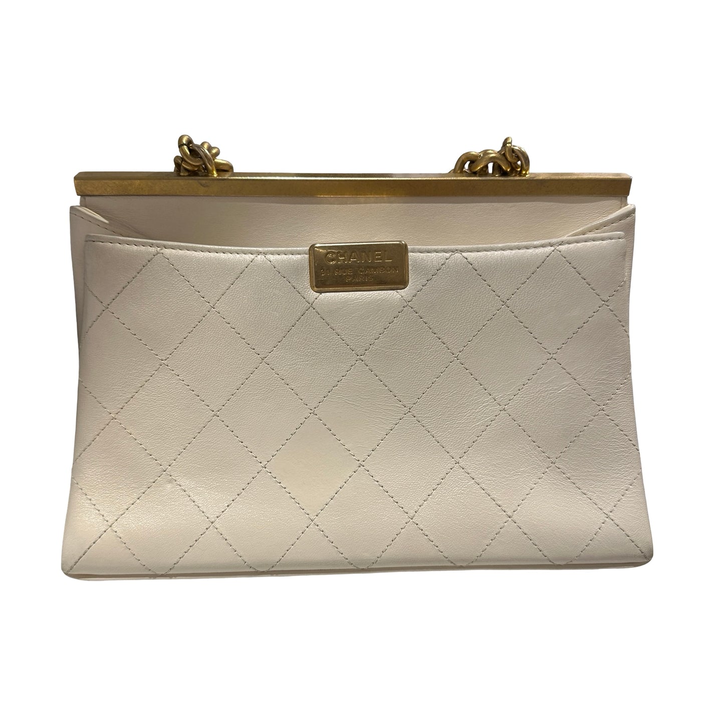 Used CHANEL Quilted Smooth Leather Small Coco Luxe Flap Bag Handbag White Gold