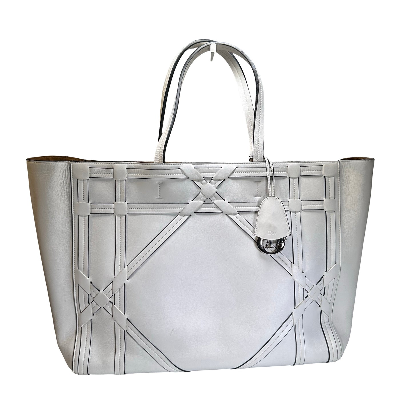 Used DIOR Leather Interlaced Shopper Tote Tote Bag White PHW