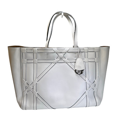 Used DIOR Leather Interlaced Shopper Tote Tote Bag White PHW