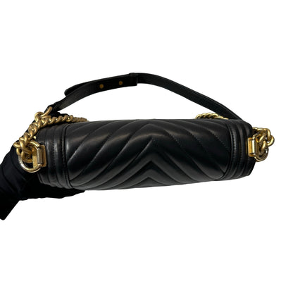 Used Chanel Lambskin Leather Boy 25 Shoulder Bag Black GHW