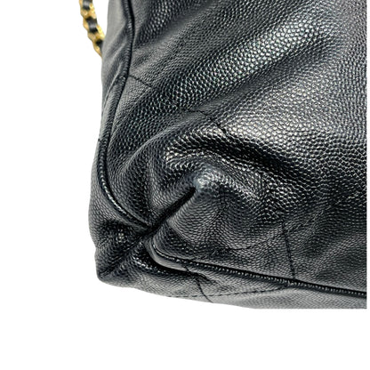 Used CHANEL Calfskin Leather Mini 22 Bucket Bag Black GHW