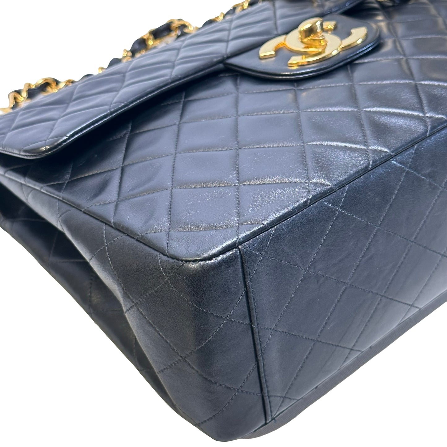 Used CHANEL Quilted Lambskin Classic Flap Chain Shoulder Bag Black Gold