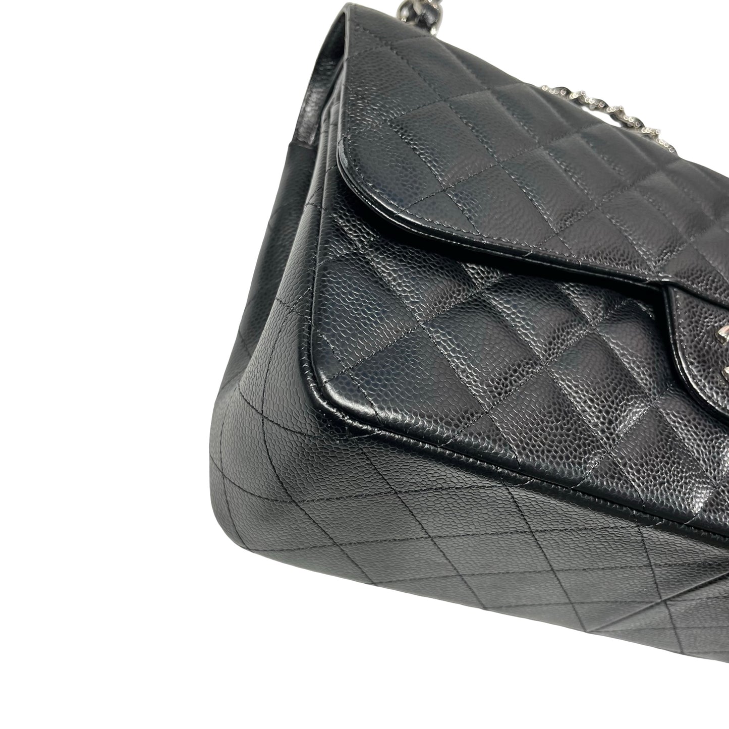 Used Chanel Caviar Leather Jumbo Shoulder Bag Black PHW