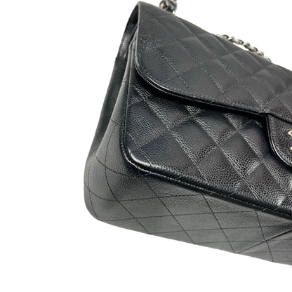 Used Chanel Caviar Leather Jumbo Shoulder Bag Black PHW