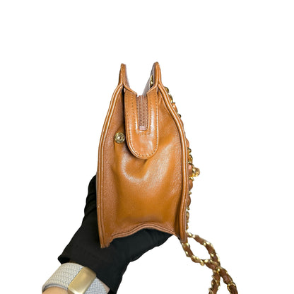 Used CHANEL Lambskin Leather Vintage lambskin chevron Cross Body Bag Brown GHW