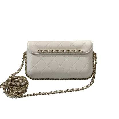 Used CHANEL Lambskin Leather Used Chanel FLAP Cross Body Bag GHW White