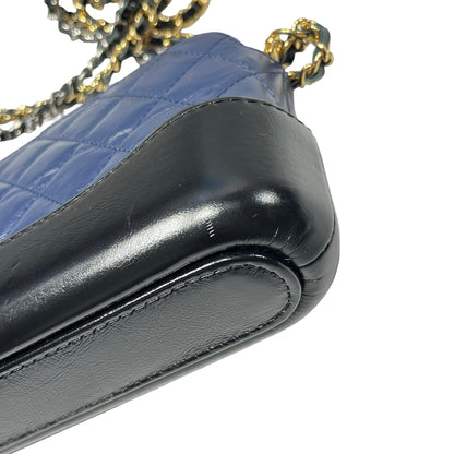 Used Chanel Calfskin Leather Gabrielle small Cross Body Bag Navy GHW Black