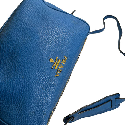 Used PRADA Vitello Phenix Leather Vittelo Phenix Camera Bag Camera Bag Blue