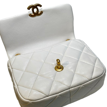 Used CHANEL Calfskin Leather Flap Cross Body Bag White GHW