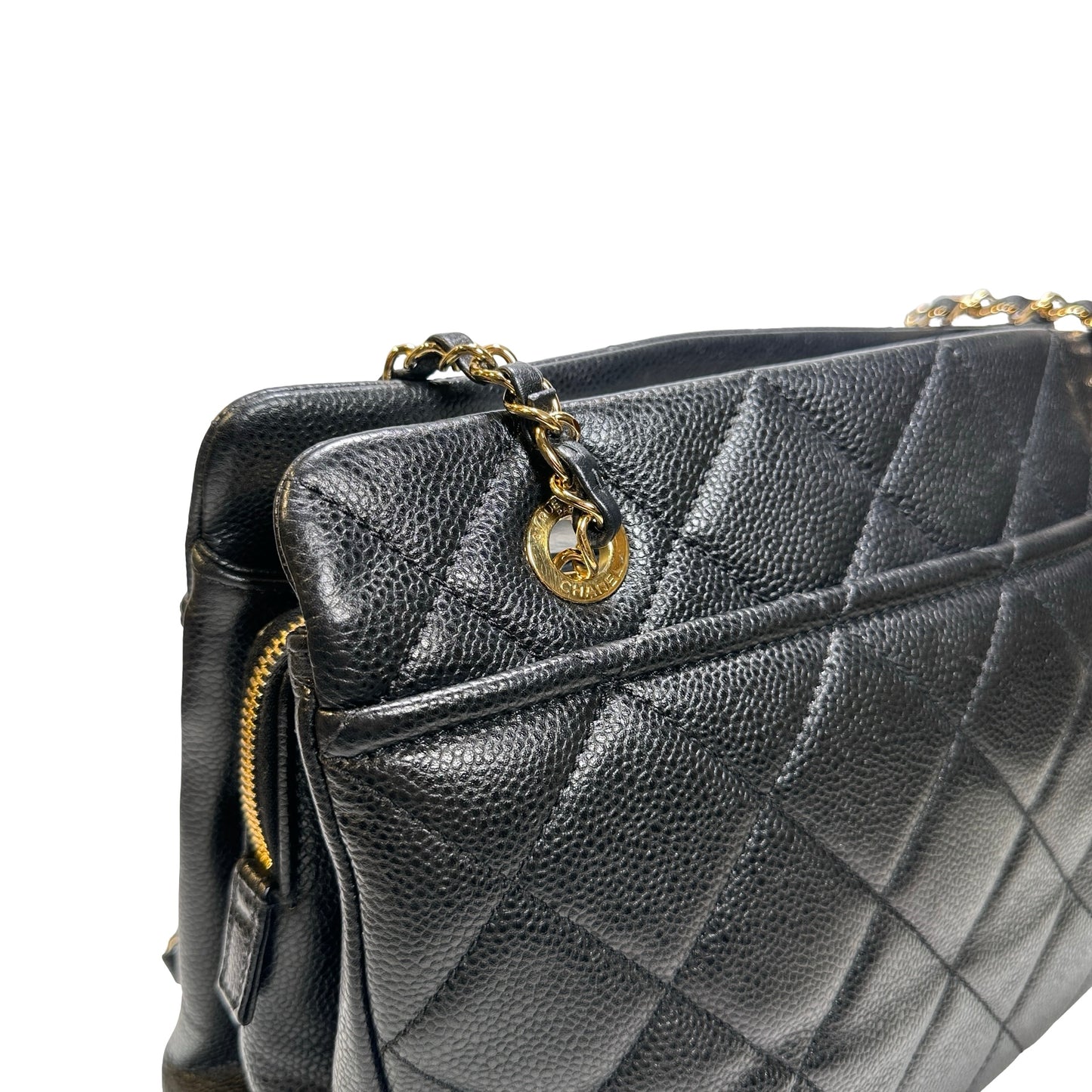 Used CHANEL Calfskin Leather Tote Bag Black GHW