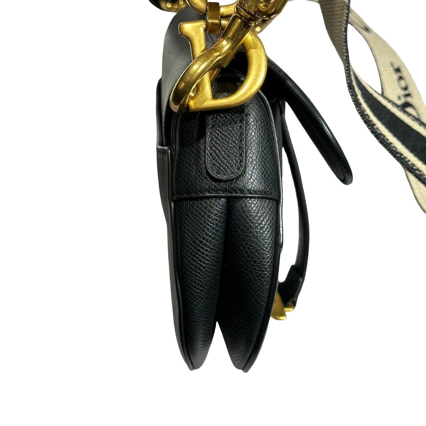 Used DIOR Calfskin Leather Saddle Mini Shoulder Bag Black GHW