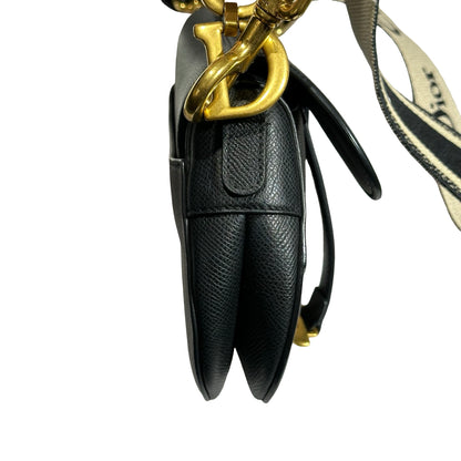 Used DIOR Calfskin Leather Saddle Mini Shoulder Bag Black GHW