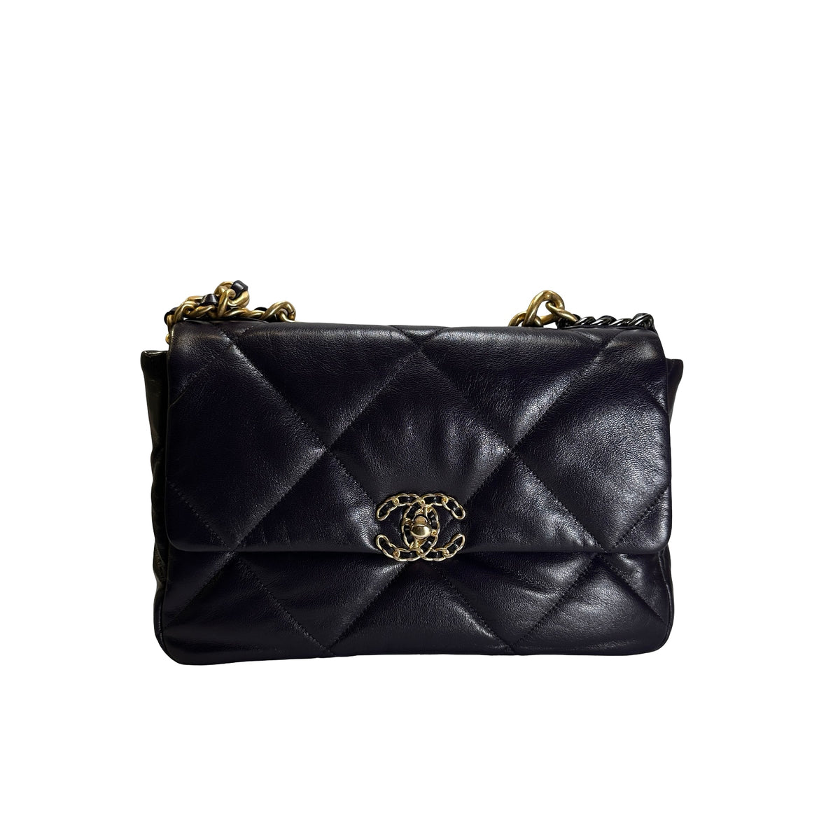 Used CHANEL Lambskin Quilted Chanel 19 Large Chain Shoulder Bag Purple GHW