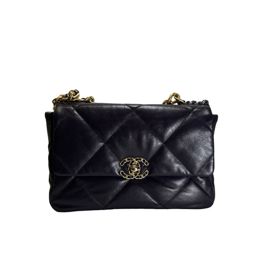 Used CHANEL Lambskin Quilted Chanel 19 Large Chain Shoulder Bag Purple GHW