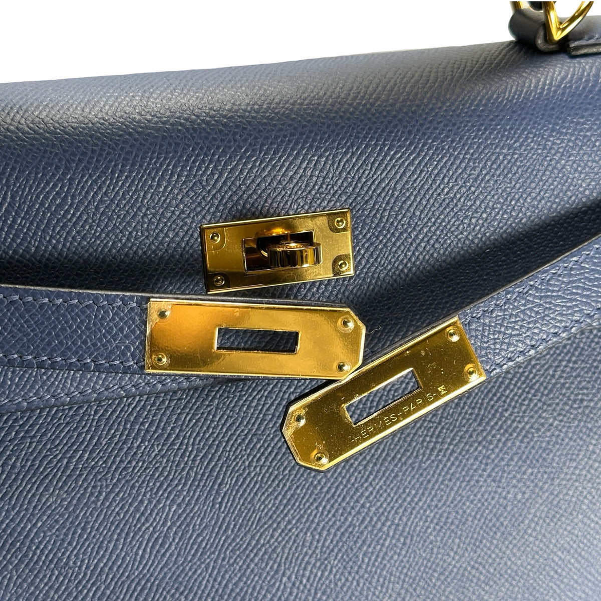 Used HERMES Epsom Kelly 28 with strap Handbag Blue Gold