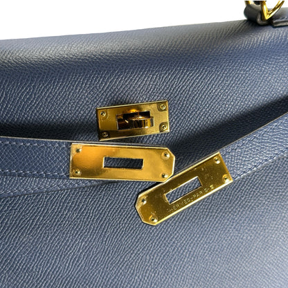 Used HERMES Epsom Kelly 28 with strap Handbag Blue Gold