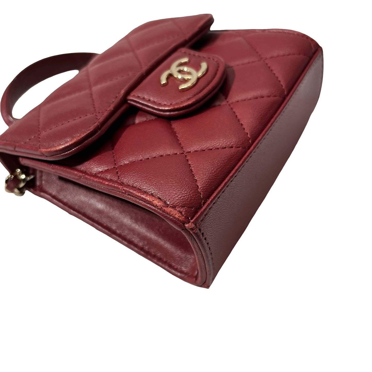 Used CHANEL Lambskin Leather Mini Handle Mini Bag GHW Red