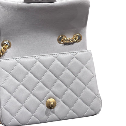 Used CHANEL Lambskin Leather Classic Flap Mini Chain Shoulder Bag Grey GHW