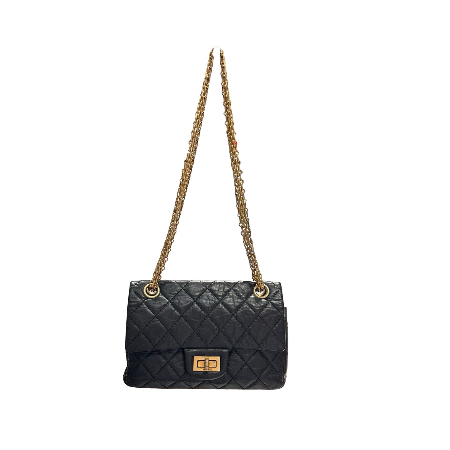 Used CHANEL Calfskin Leather Mini 2.55 Shoulder Bag Black
