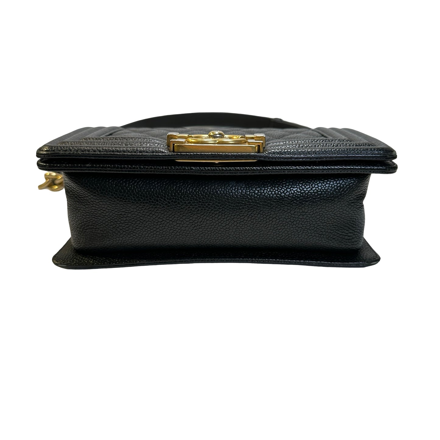 Used CHANEL Caviar Leather Quilted Boy 20 Shoulder Bag Black Gold