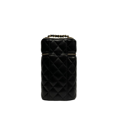 Used CHANEL Lambskin Leather Cross Body Bag Black GHW