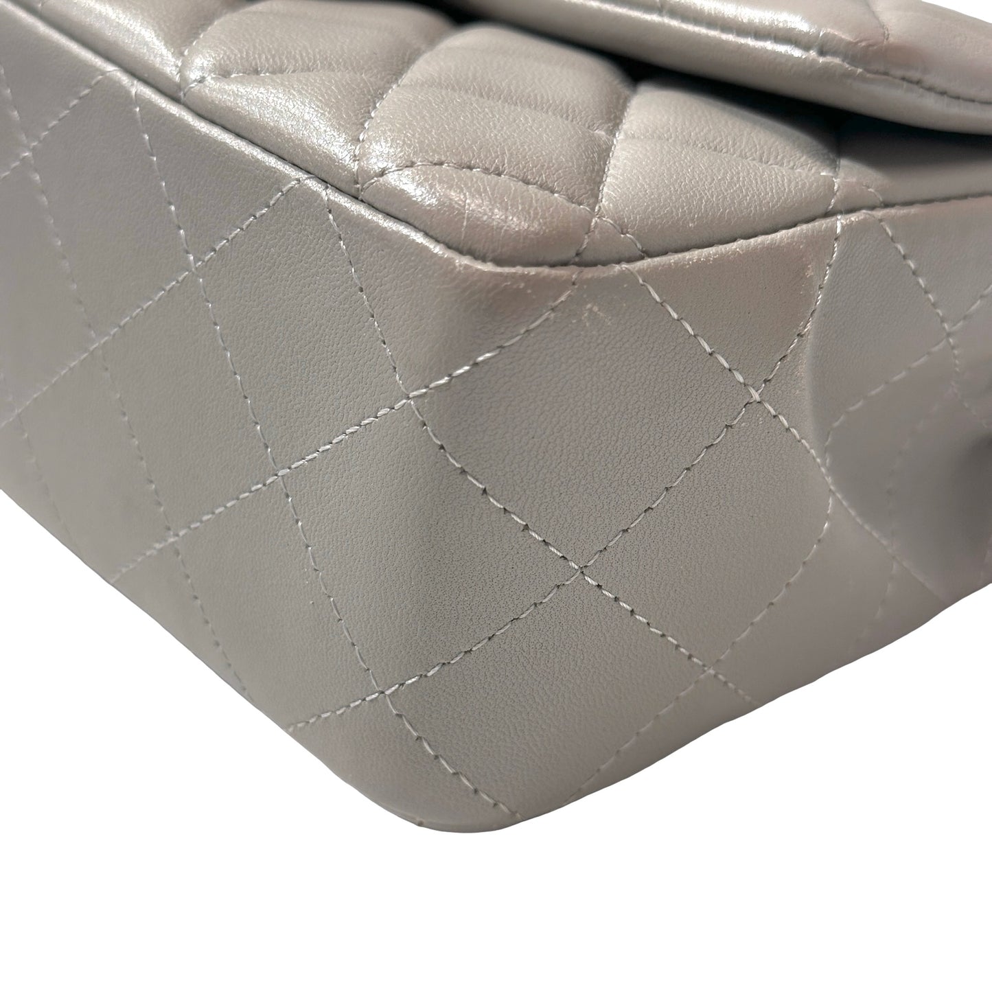 Used CHANEL Quilted Lambskin Classic Flap Chain Shoulder Bag Grey PHW