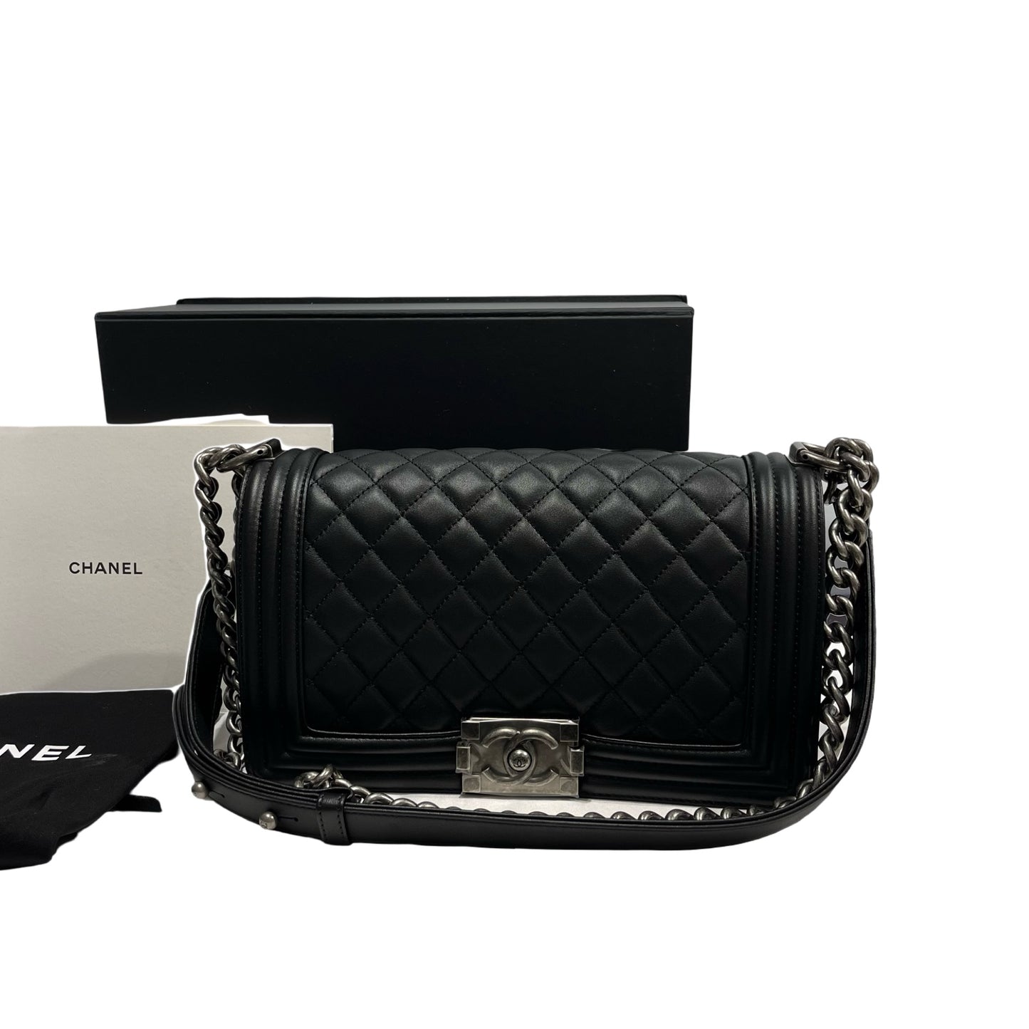 Brand New CHANEL Lambskin Boy Chain shoulder bag Black PHW