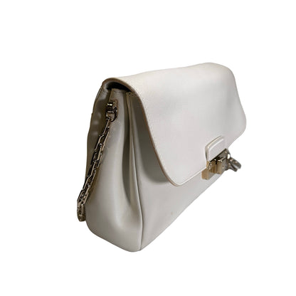 Used CHRISTIAN DIOR Leather Miss Dior Promenade Pouch Chain Shoulder Bag White GHW