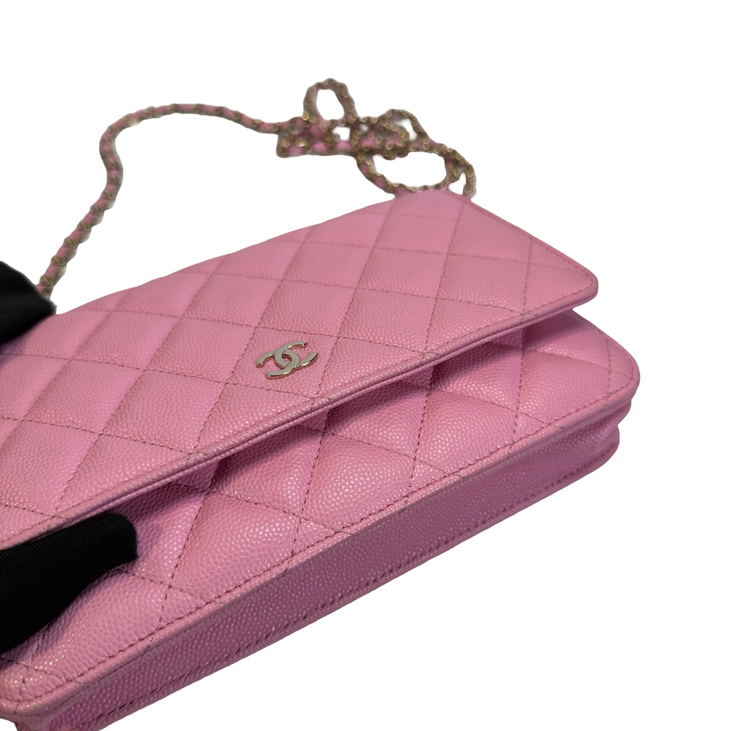 Used CHANEL Caviar Gold tone Wallet on chain Wallet on chain Pink