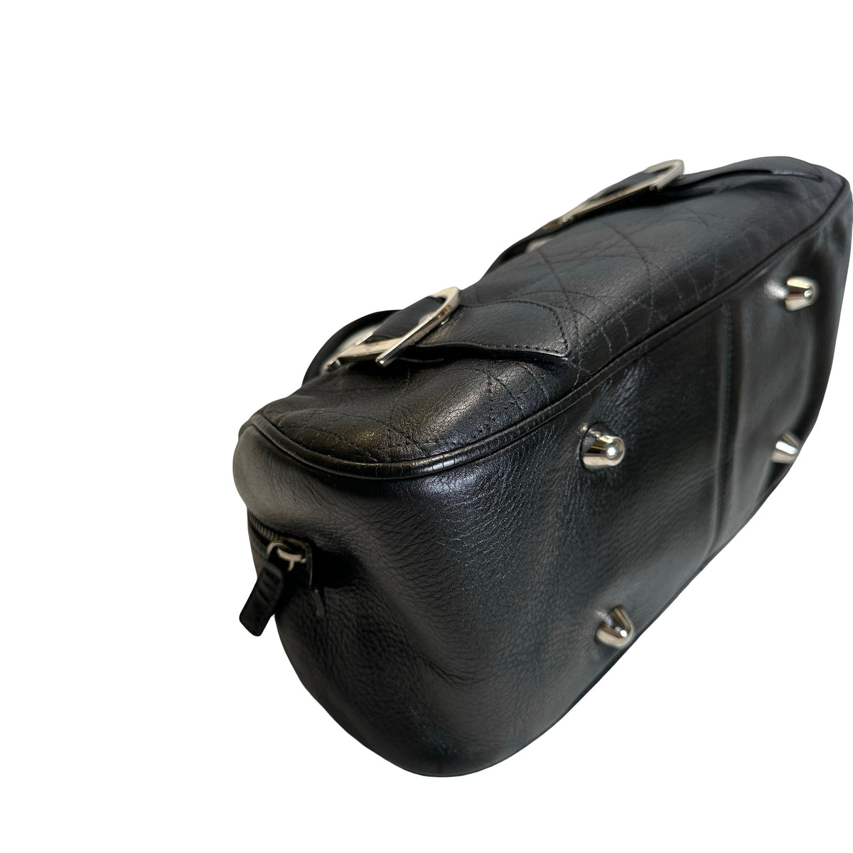 Used DIOR Cannage Leather Cannage Handbag Handbag Black Silver