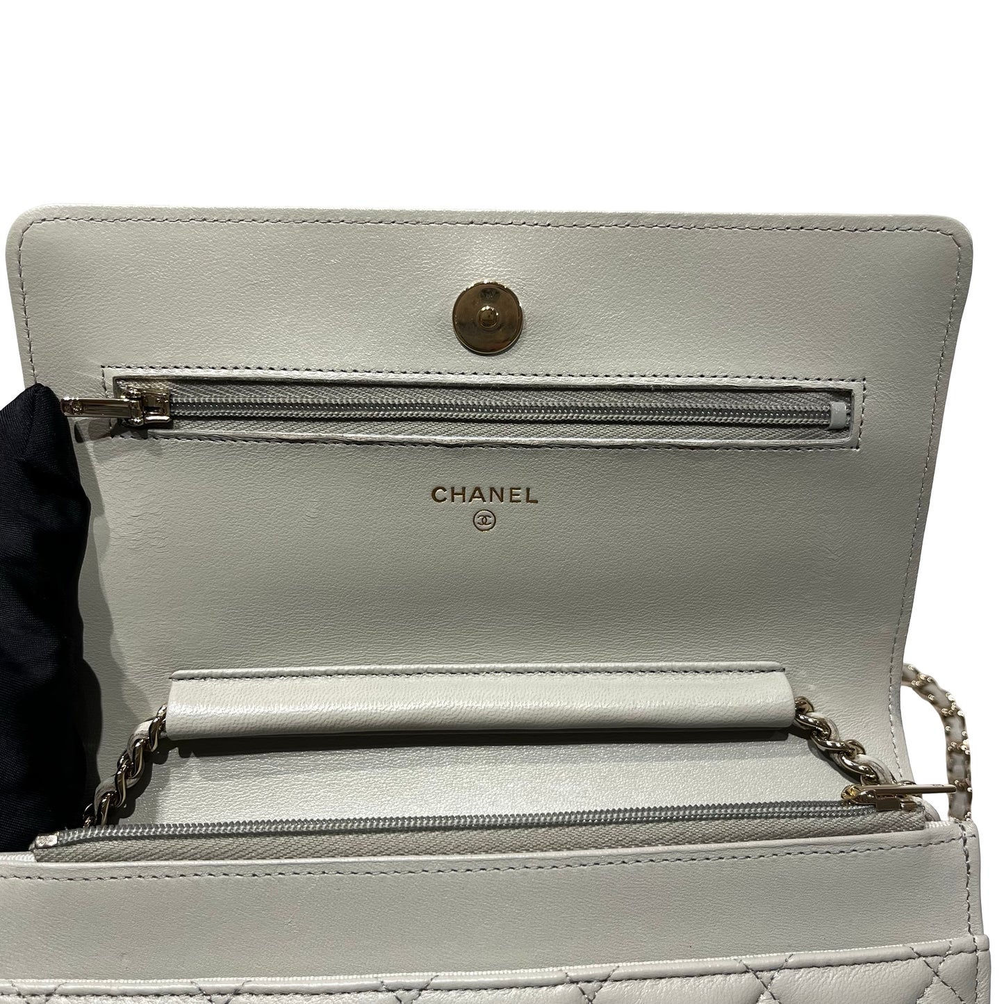 Used CHANEL Lambskin WOC Cross Body Bag Gray GHW