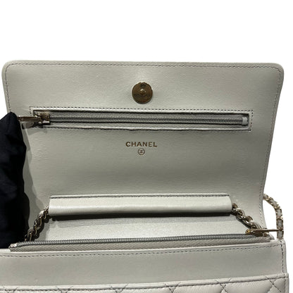 Used CHANEL Lambskin WOC Cross Body Bag Gray GHW