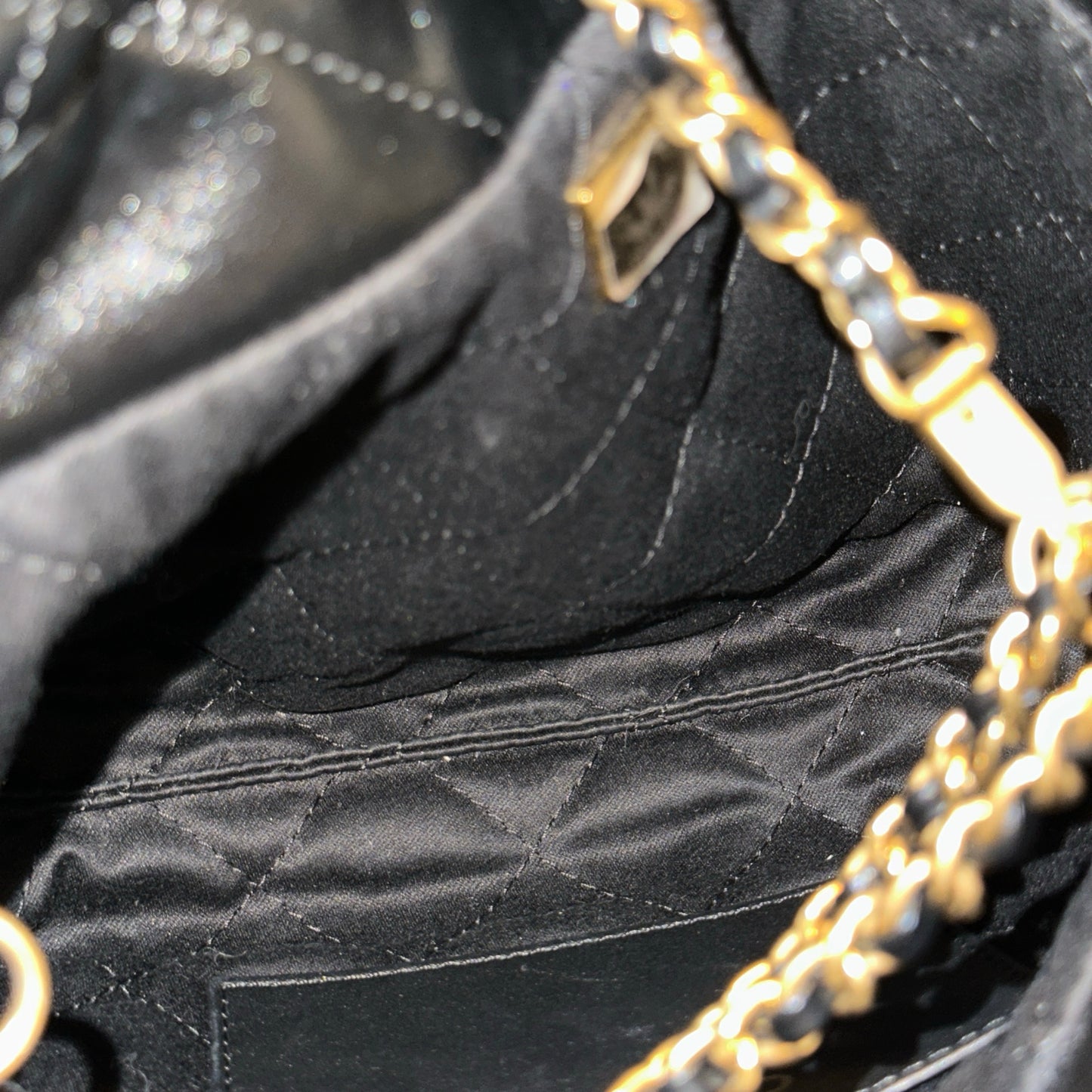 Used CHANEL Shiny Calfskin Mini 22 Shoulder Bag Black GHW