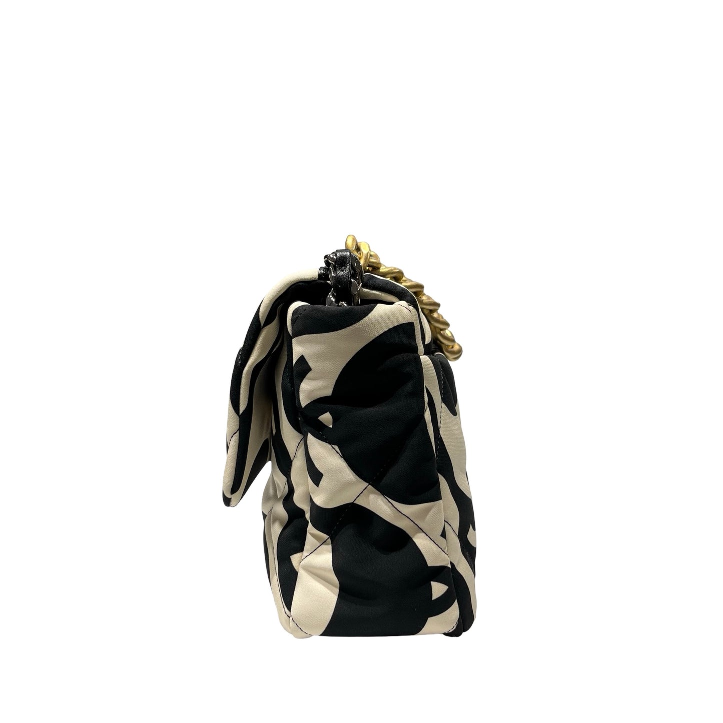 CHANEL 19 Medium Shoulder Bag Black GHW White