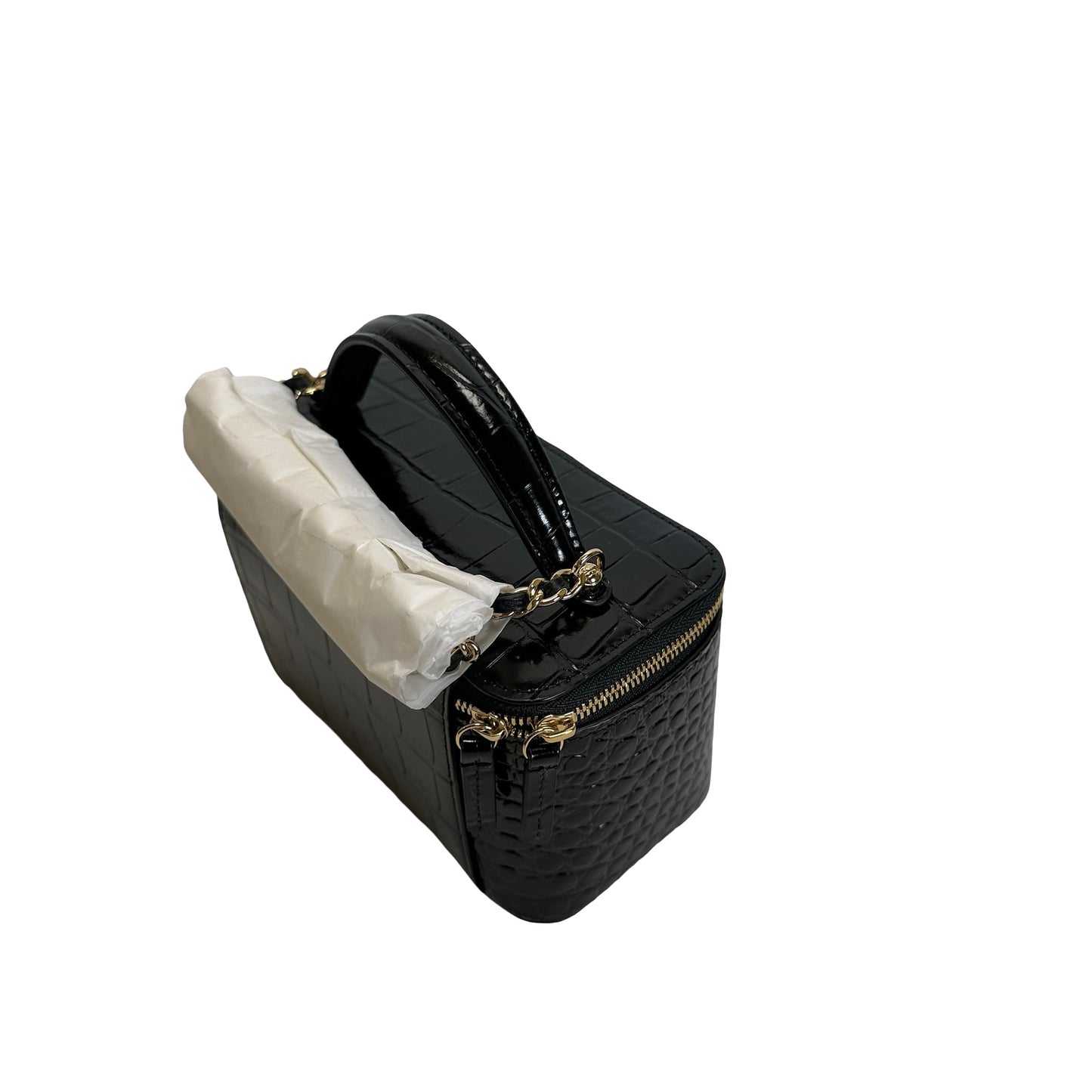 Brand New CHANEL Croc-embossed Vanity case Vanity case Black Gold hardware
