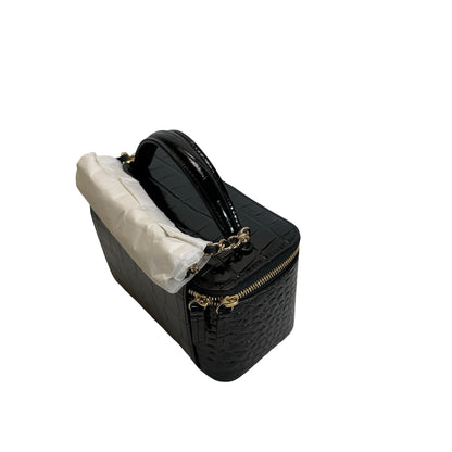 Brand New CHANEL Croc-embossed Vanity case Vanity case Black Gold hardware