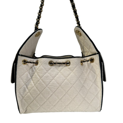 Used CHANEL Quilted Tweed 25 Bag Shoulder Bag White GHW