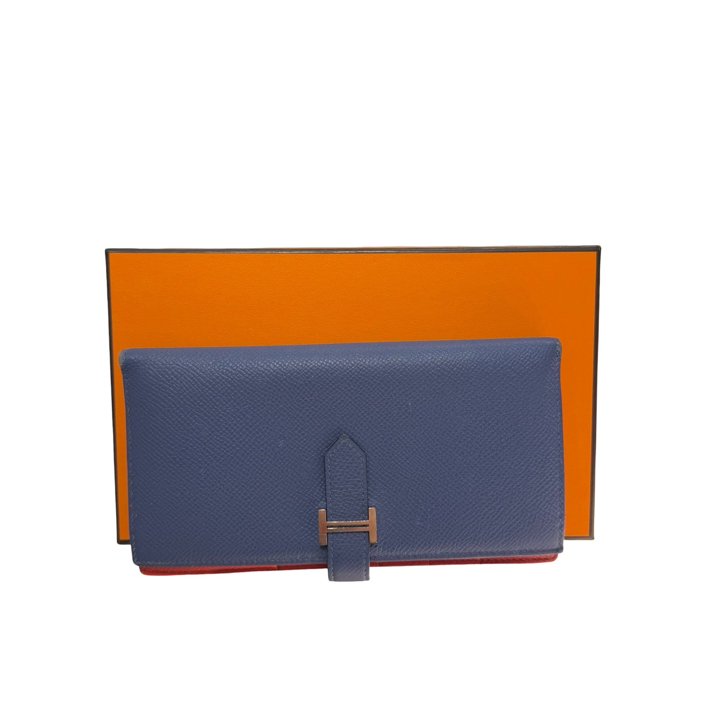 Used HERMÈS Bearn Wallet Navy Blue Orange (93)