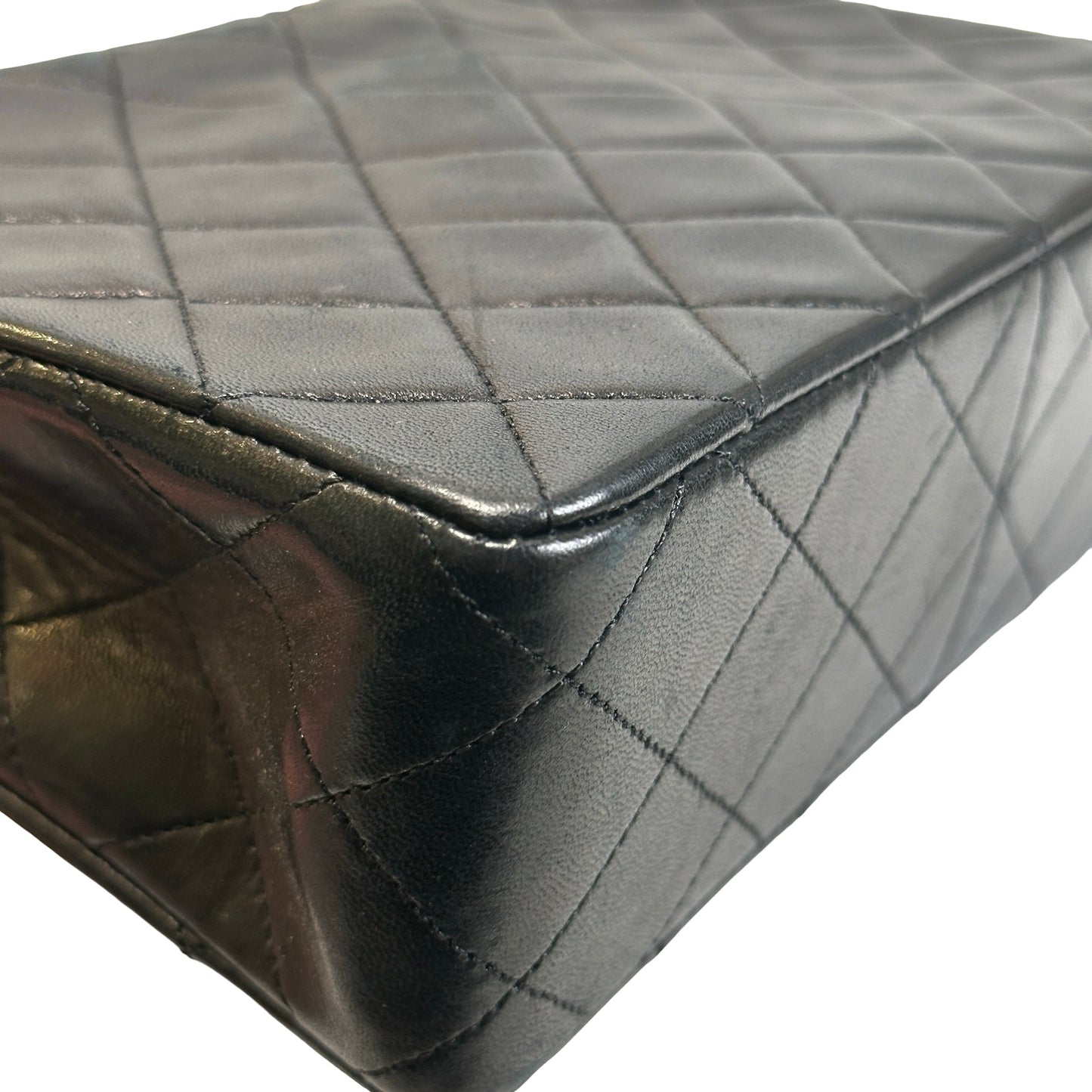 Used CHANEL Quilted Lambskin Mini Square Flap Chain Shoulder Bag Black Gold