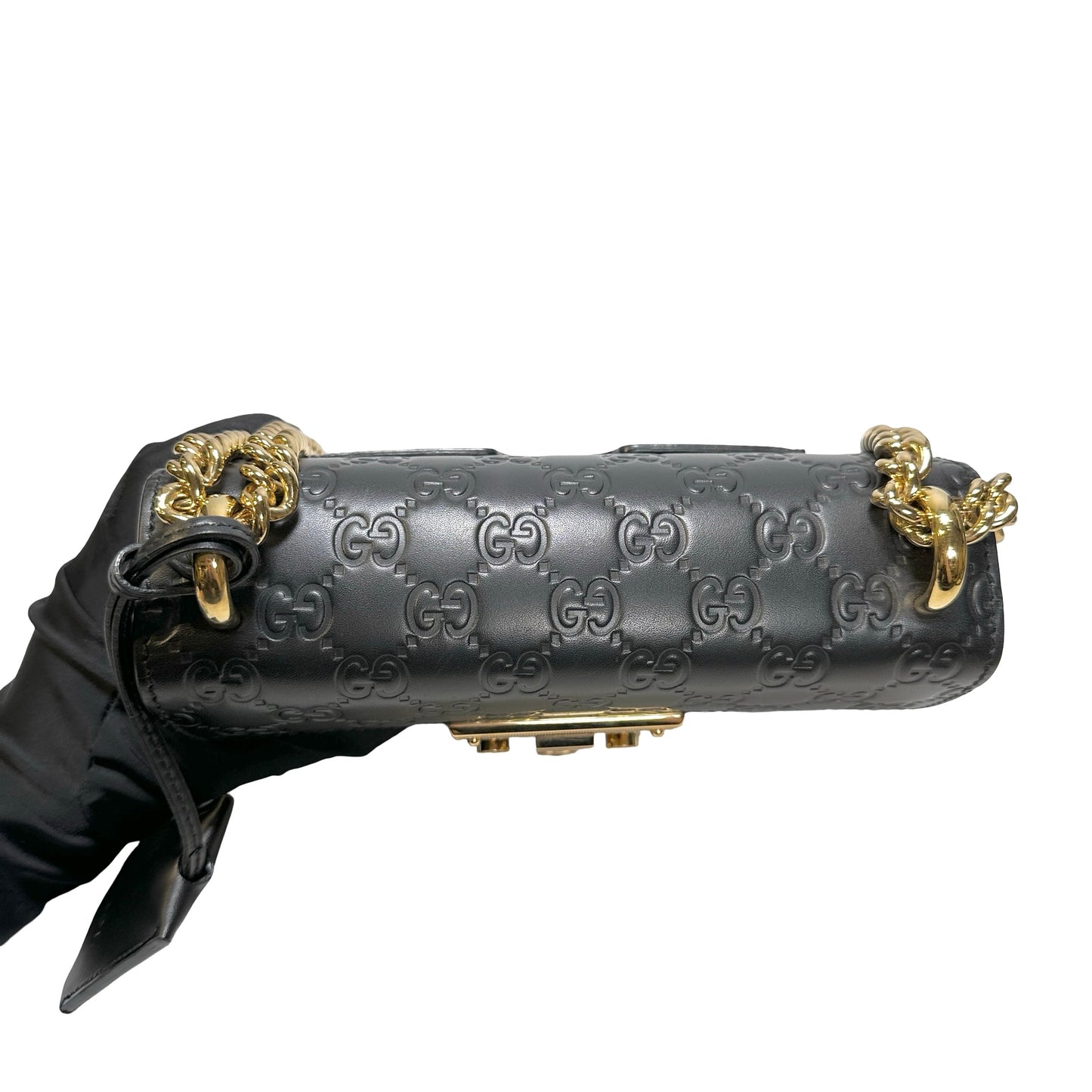 Used GUCCI Calfskin Leather Padlock Shoulder Bag Black GHW
