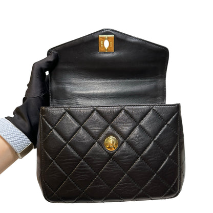 Used CHANEL Lambskin Leather Vintage Shoulder Shoulder Bag Black GHW